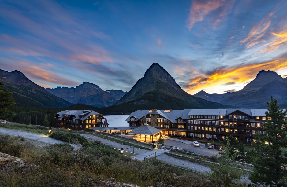 Many Glacier Hotel Exterior at Night