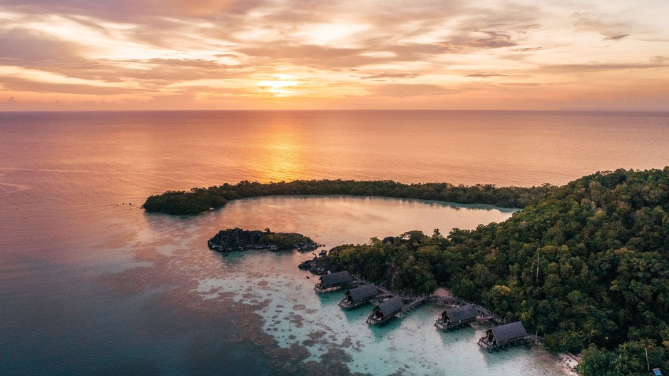 Bawah Reserve - Overwater Bungalows Sunset Aerial