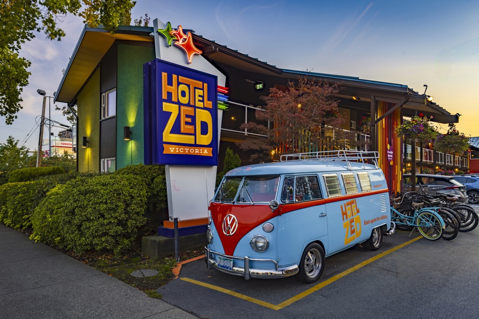 Hotel Zed Victoria's Exterior with a Vintage VW Bus