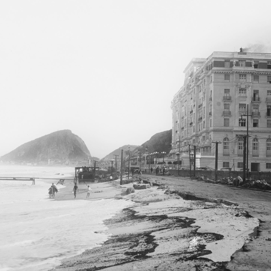 Copacabana Palace Historic Photo with a Narrow Copacabana Beach