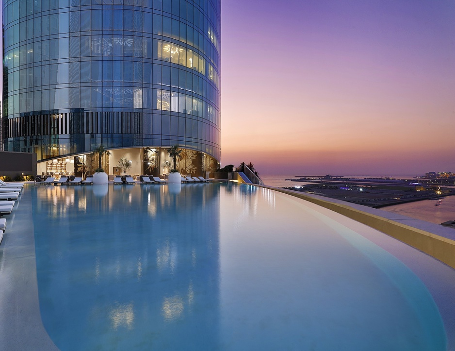 Ciel Dubai Marina Hotel Outdoor Swimming Pool at Sunset