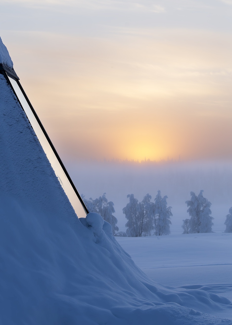 Nivunki Village Hut Under Ice and Snow