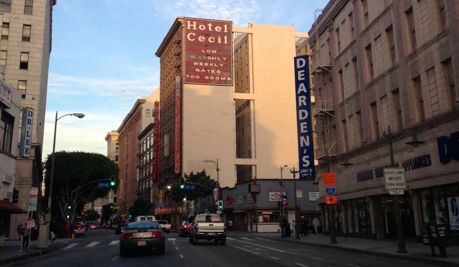 The Cecil Hotel at 640 South Main Street, in Downtown LA