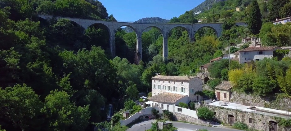 Saint-Jeannet, France with the Bridge above the Waterfall