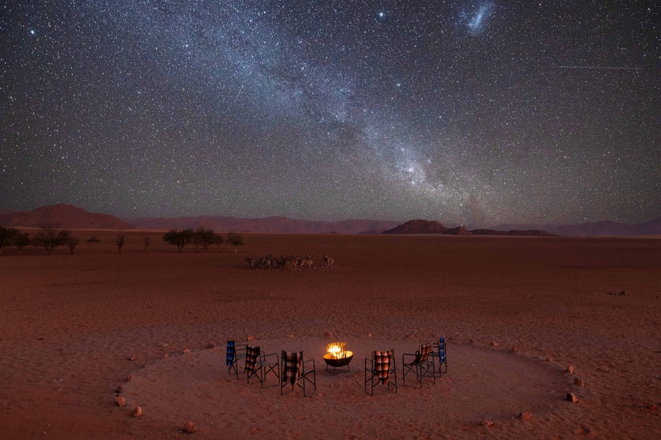 Kwessi Dunes Camp Fire with Starry Night