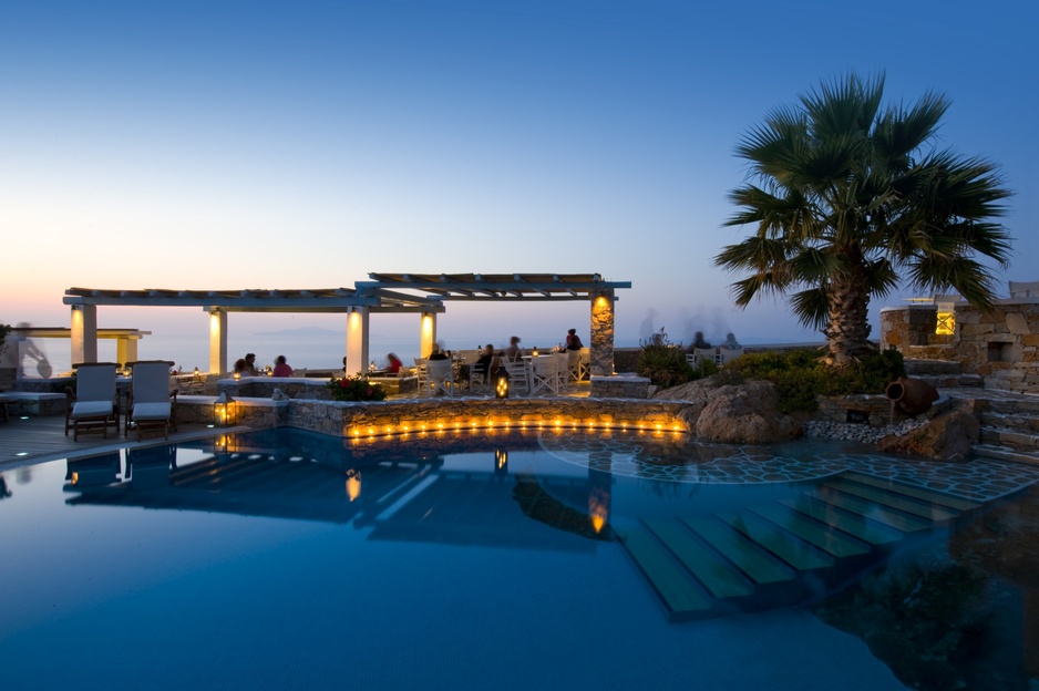 Anemomilos Boutique Hotel Poolside Lounge in the Evening