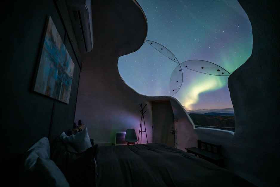Borealis Basecamp Igloo Room Interior With Open Sky View Through Its Glass Top