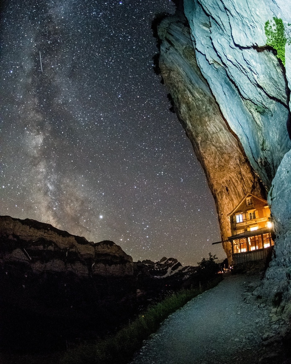 Berggasthaus Aescher With Starry Night Sky