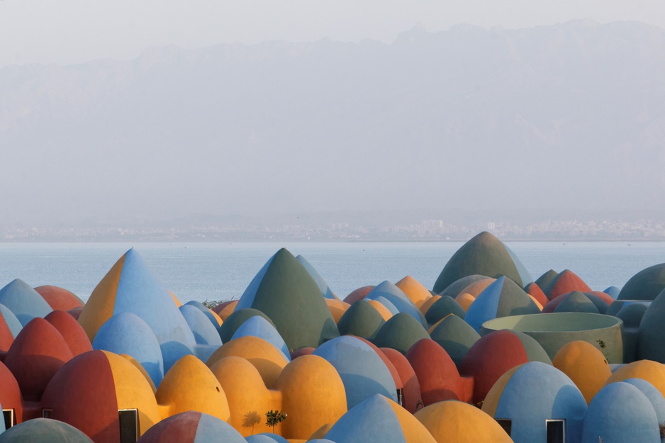 Dome Tapestry: Colorful Rooftops Meet Persian Gulf Waters