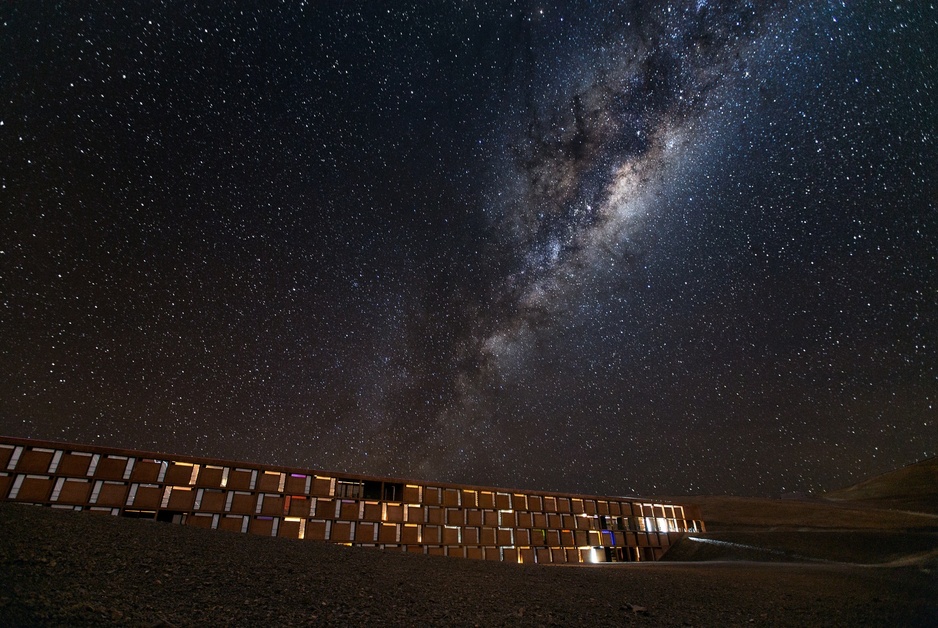 The Milky Way looms over the Residencia at the Paranal Observatory