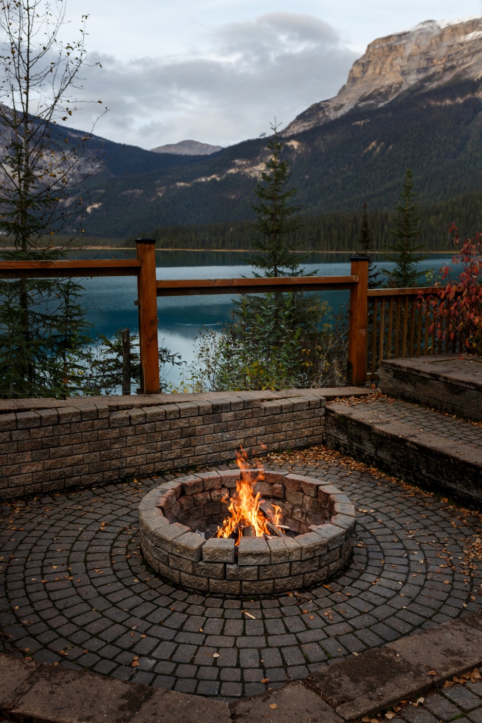 Emerald Lake Lodge Firepit and the Lake