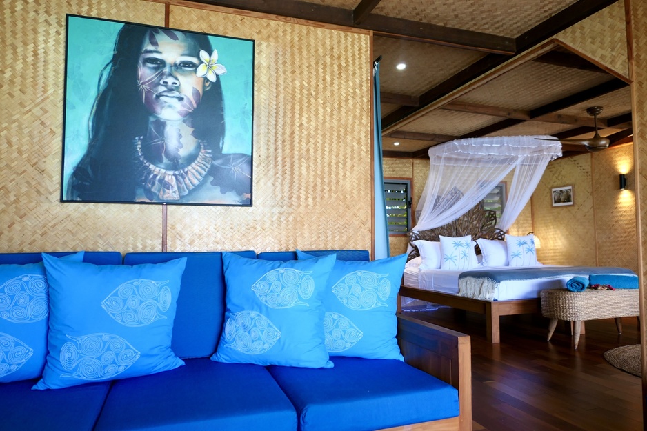 Eden Private Island Taha'a Bungalow Interior with Painting on the Walls