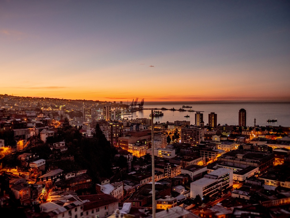 Winebox Valparaíso Hotel Rooftop Terrace Panorama During Sunset