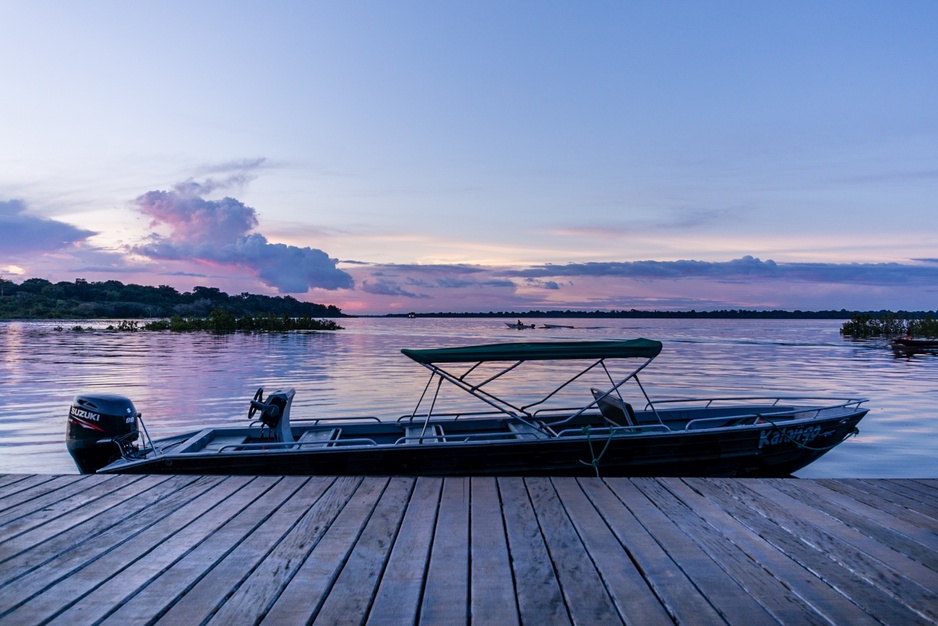 Mirante do Gaviao Amazon Lodge Boat at Dawn