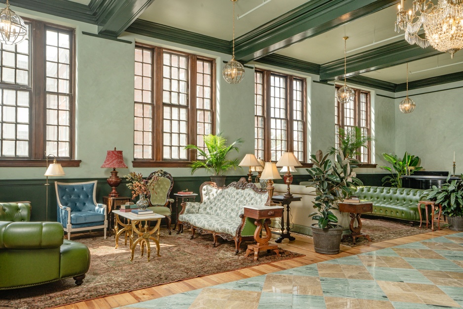 The Aldenberg Hotel Lobby Big Windows in the Former Woodford Bank