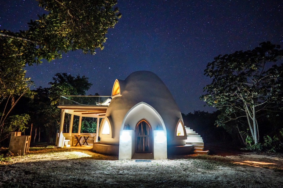 Dome at Jackfruit Jungle Paradise Exterior At Night With Starry Sky