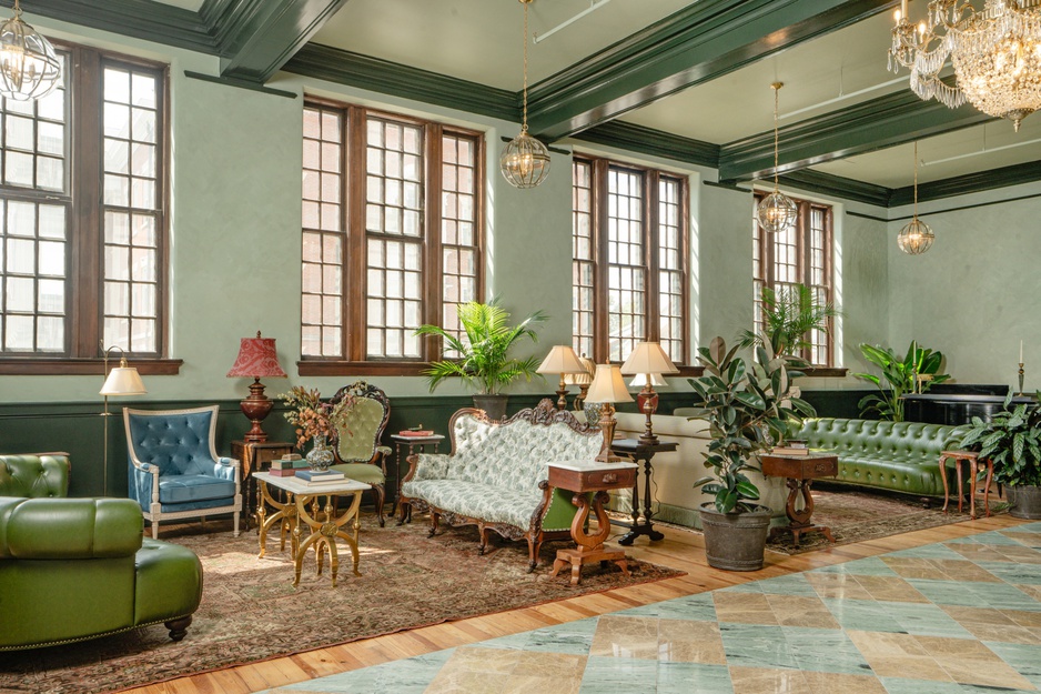 The Aldenberg Hotel Lobby Big Windows in the Former Woodford Bank