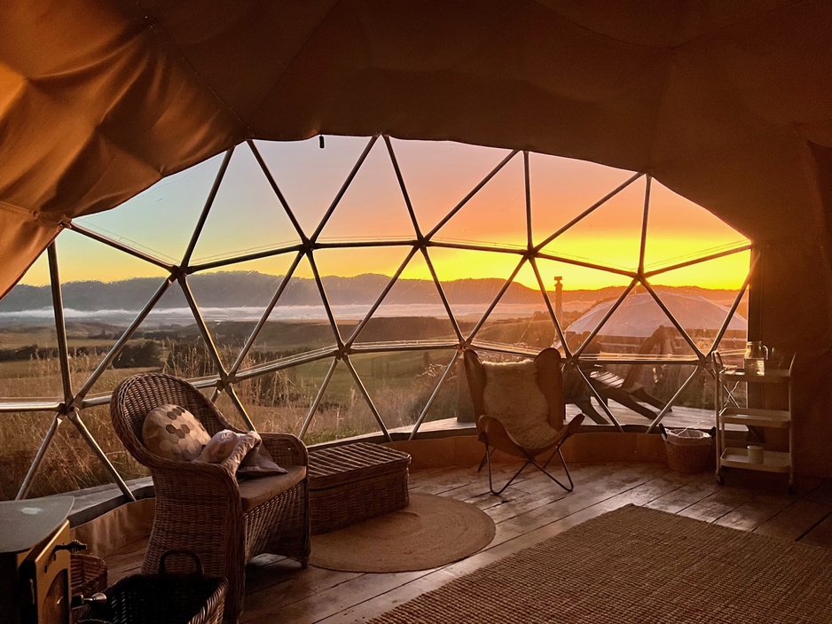 Sunrise from the Dome of Valley Views Glamping