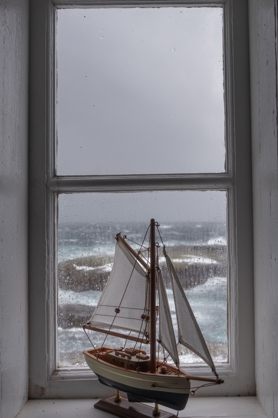 Tranøy Fyr Old Lighthouse Window View on the Wild Nature of Northern Norway