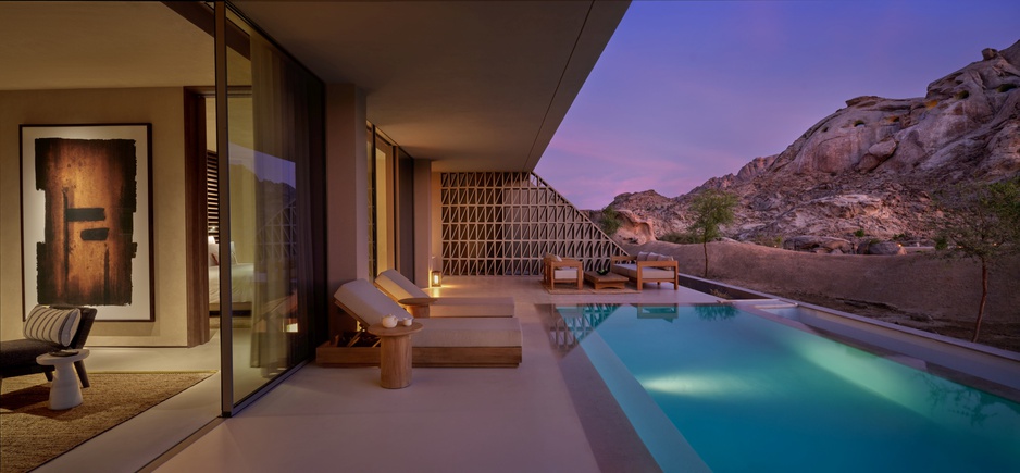 Desert Rock Resort Wadi Villa Infinity Pool at Night