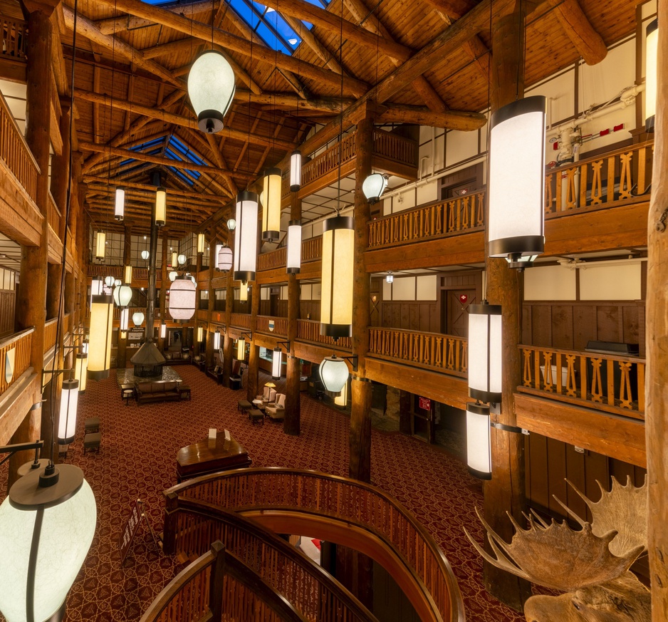 Many Glacier Hotel's High Ceiling Historic Lobby