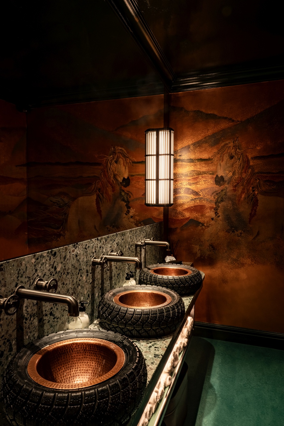 Ardbeg House - Public Restroom with Sinks Made of Tires