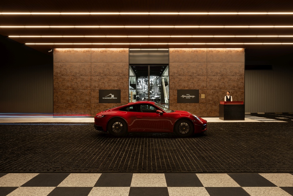 Fuji Speedway Hotel Main Entrance With a Sports Car