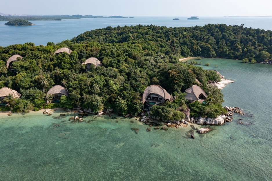 Cempedak Island Drone shot of seaview and beach villas