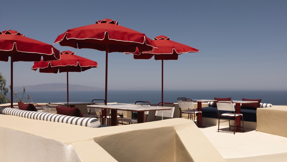 Antonino's Restaurant & Bar Terrace with Red Umbrellas