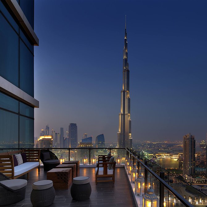 Taj Hotel Dubai Rooftop Terrace Night Panorama