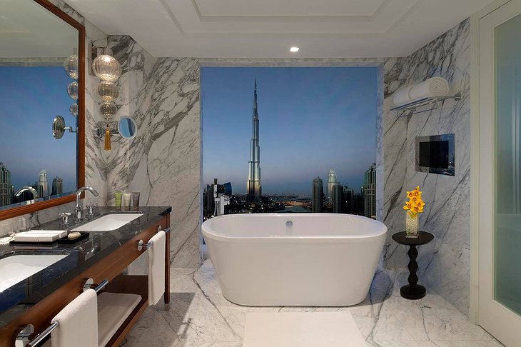 Taj Hotel Dubai Bathroom Burj Khalifa View Through The Window