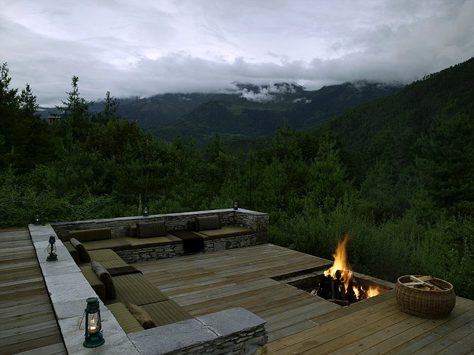 Amankora Resort Bhutan Terrace With Fireplace And Nature View