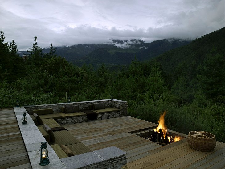Amankora Resort Bhutan Terrace With Fireplace And Nature View