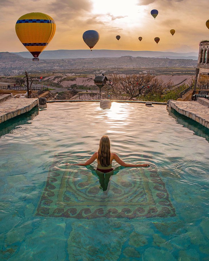 Museum Hotel Cappadocia Hot Air Balloons View From The Pool