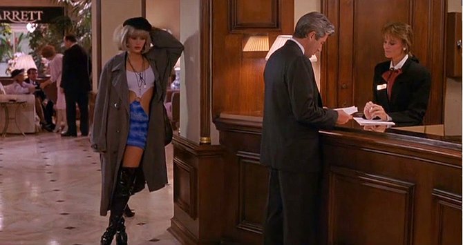 Richard Gere and Julia Roberts checking-in to the Beverly Wilshire Hotel in the Pretty Woman movie