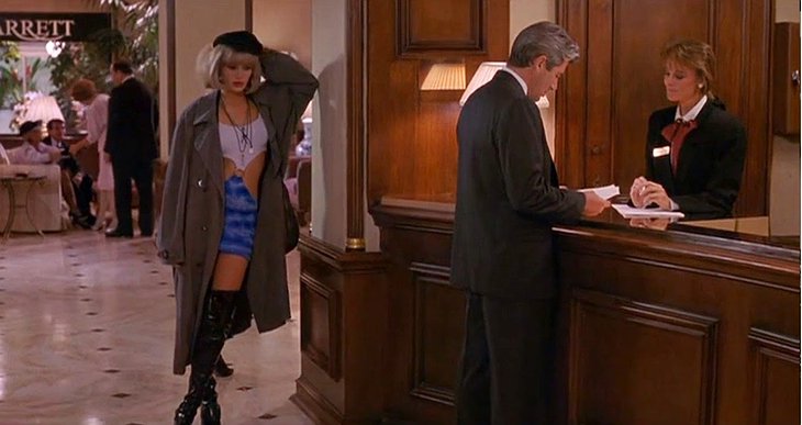 Richard Gere and Julia Roberts checking-in to the Beverly Wilshire Hotel in the Pretty Woman movie