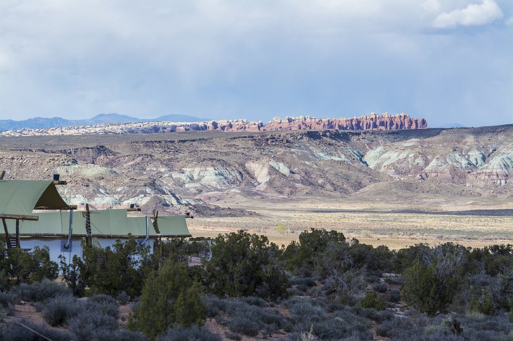 Moab tents and rocky mountains