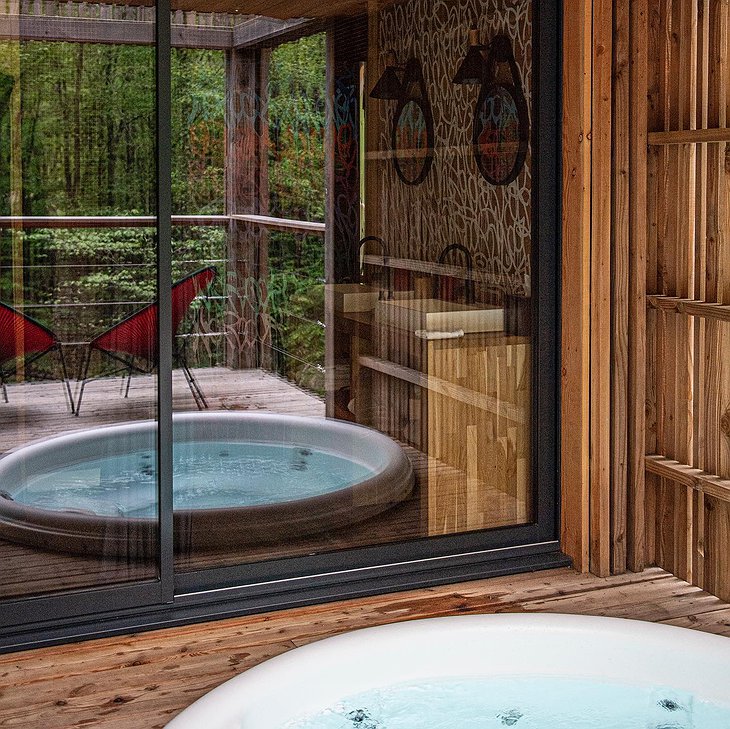 Loire Valley Lodges Treehouse Hot Tub Reflection