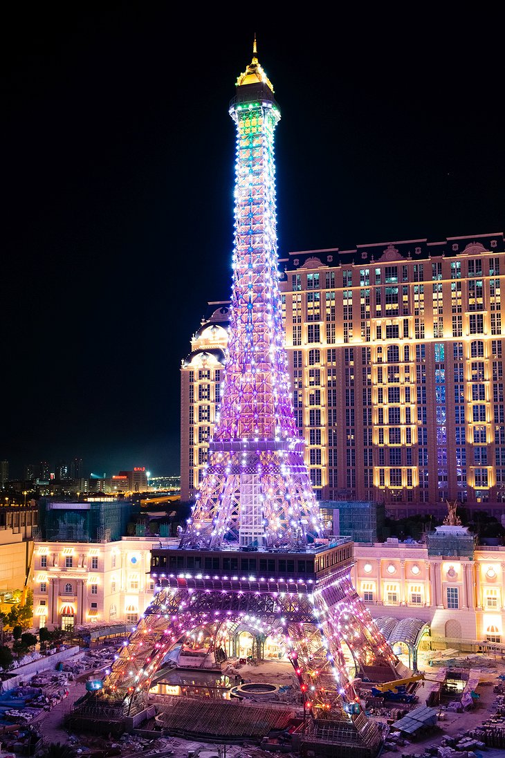 The Parisian Macao Exterior With The Eiffel Tower At Night