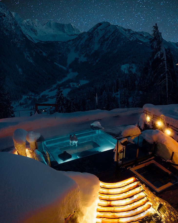 Chalet Al Foss Alp Resort Outdoor Pool At Night