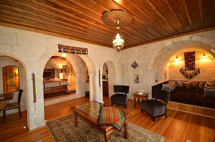 Cappadocia Cave Suites living room and bedroom