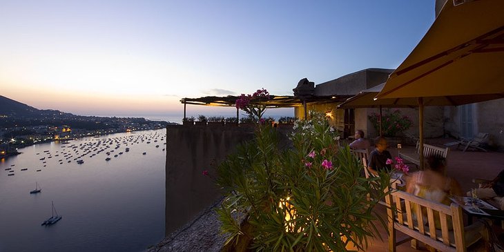 View on the sea and boats from the terrace of Albergo Il Monastero