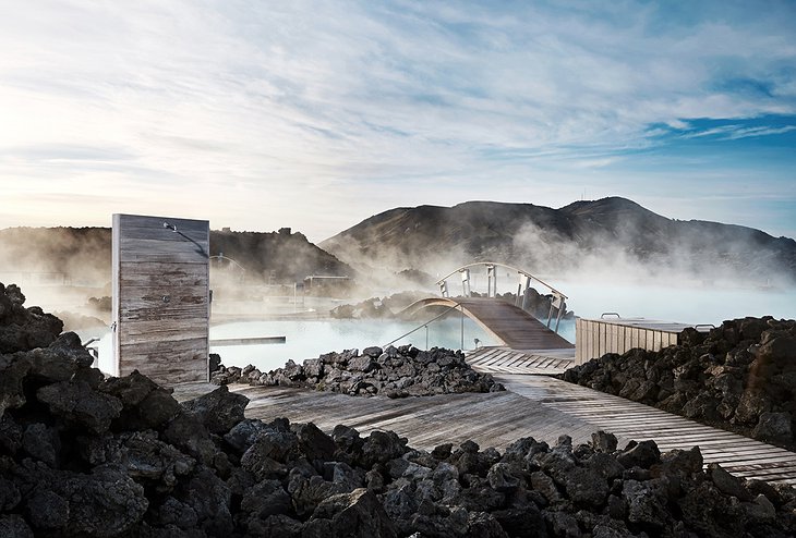 Blue Lagoon Iceland wooden pathways and bridge