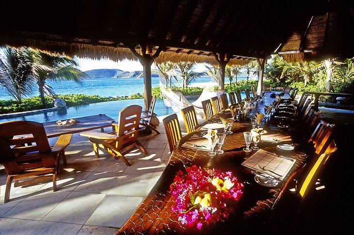 Necker Island dining at the pool
