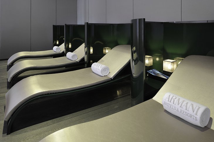 Relaxation lounge at the Armani Spa