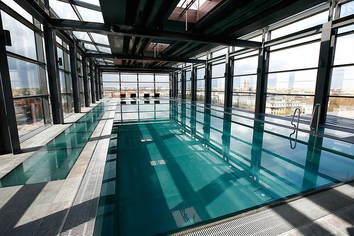 Andels Hotel Lodz rooftop swimming pool with view on Lodz city