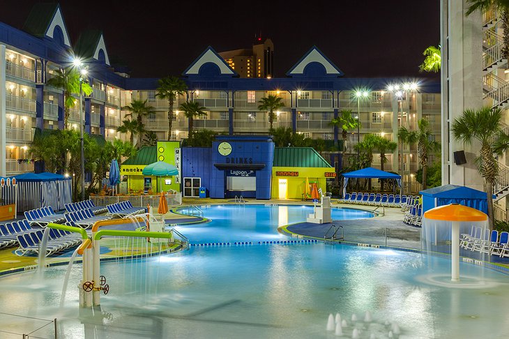 Holiday Inn Resort Orlando Suites pools at night
