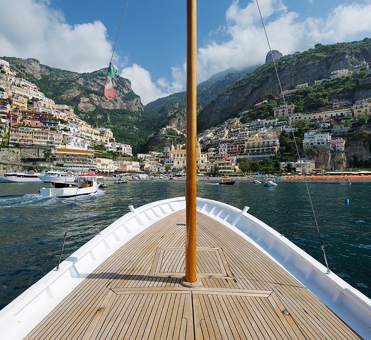 Arriving on a boat to Positano in Italy