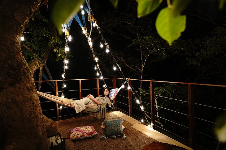 Treeful Treehouse Sustainable Resort Spiral Treehouse Rooftop Cozy Lights
