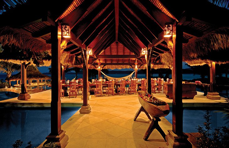 Necker Island night dining with pools around